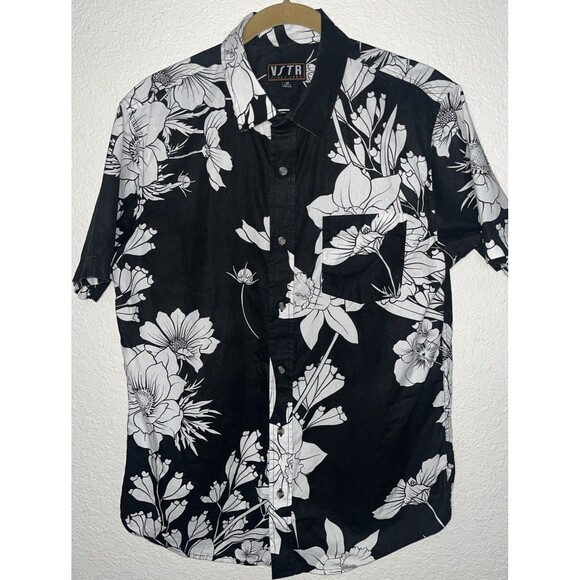 VSTR Button Down Hawaiian Shirt Men Sz Med. Black/White - Picture 1 of 9
